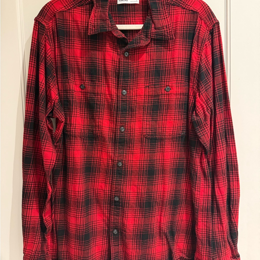 Sonoma Red and Black Checkered Men's Shirt, size L, casual